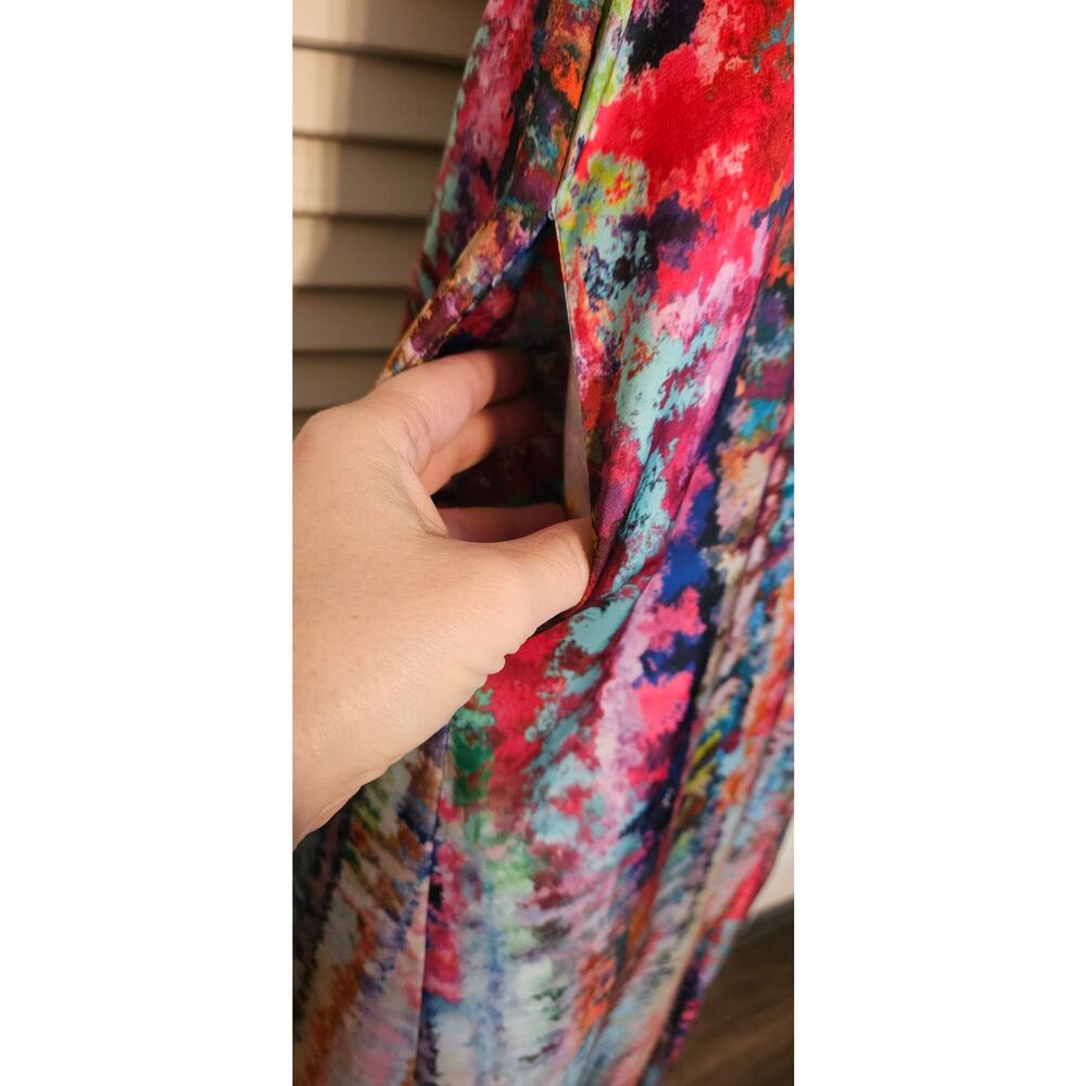 Nicole Miller Watercolor Silky Shelf Bra Slip Racerback Dress Pockets - Picture 5 of 6